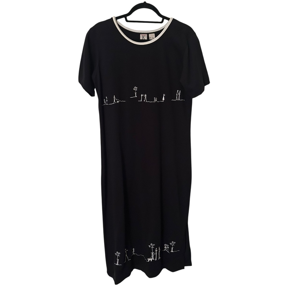 Vintage K Wear Petites Koret Black White Embroidered Maxi Dress Petite Medium